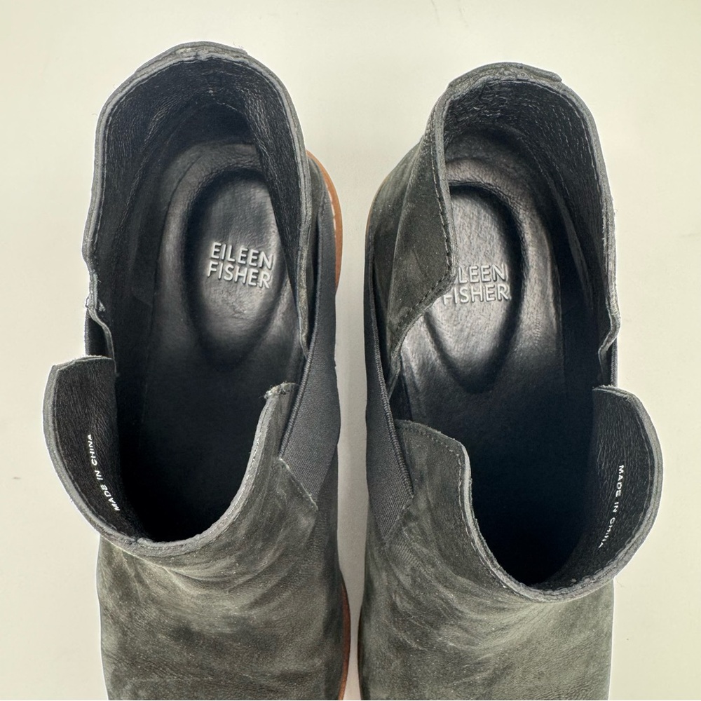 Eileen Fisher Lark Black Nubuck Leather Wedge Ankle Boots Size 9.5 - Picture 12 of 13